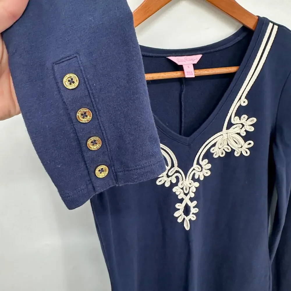 LILLY PULITZER NAVY Embroidered V-Neck Dress // S
